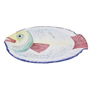 Ceramic Large Fish Shaped Platter Made in Italy  Vietri Hand Painted 18,5"x11"